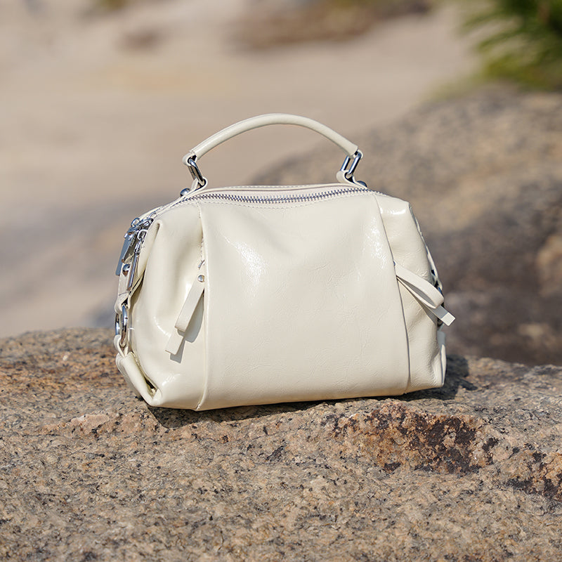 Boston leather handbag first layer of cowhide fashionable light luxury shoulder crossbody bag