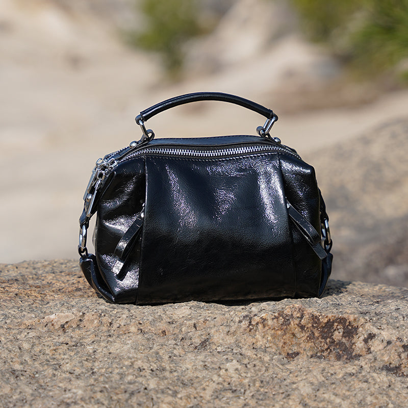 Boston leather handbag first layer of cowhide fashionable light luxury shoulder crossbody bag