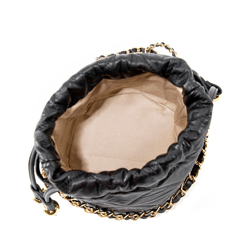 Genuine leather crossbody bucket bag high-end versatile small chain handbag for women