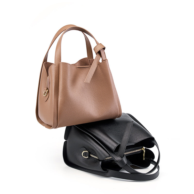 Genuine leather handbag, atmospheric crossbody bag, cowhide bucket bag