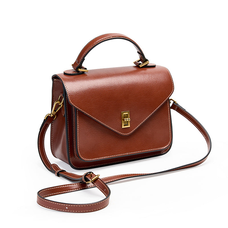 Genuine vegetable tanned cowhide handbag fashionable shoulder crossbody messenger bag