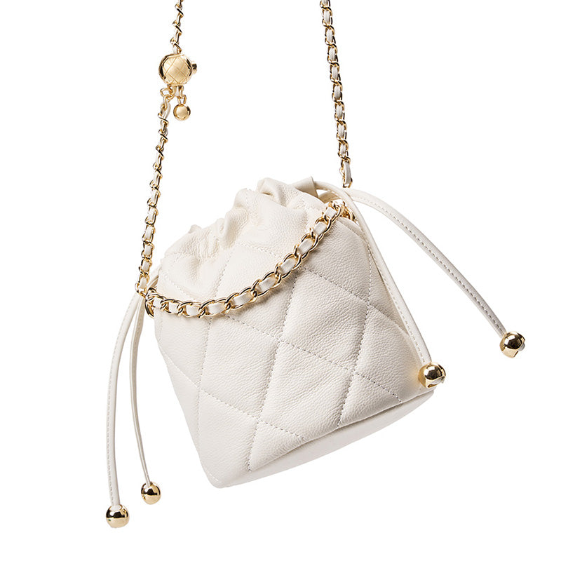 Genuine leather crossbody bucket bag high-end versatile small chain handbag for women