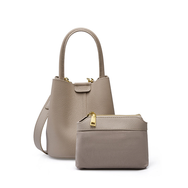 Top layer cowhide bucket bag genuine leather light luxury crossbody bag versatile shoulder handbag