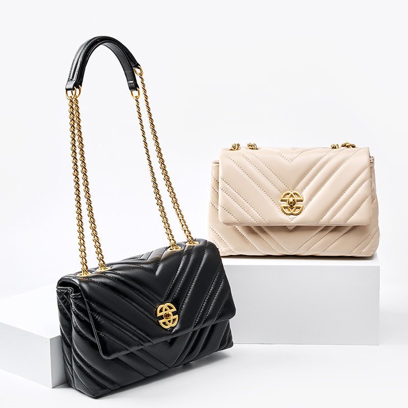 Diamond-patterned genuine leather chain small square bag cowhide underarm bag shoulder crossbody bag