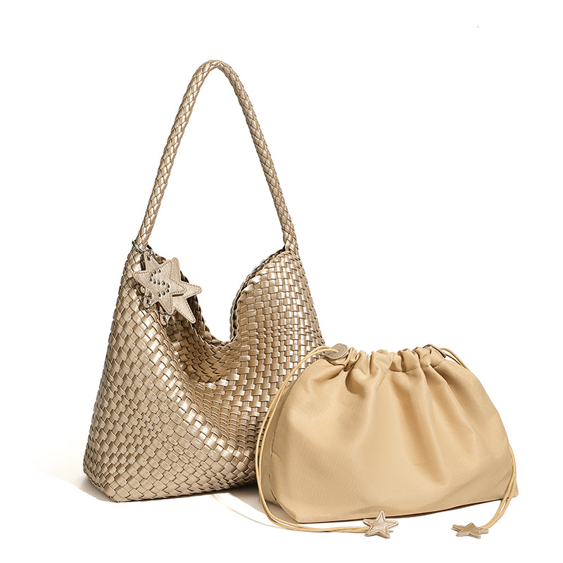 Niche hand-woven tote bag casual lazy style one-shoulder underarm bag bucket trendy women's bag
