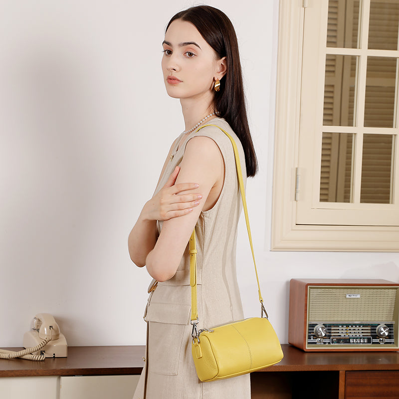 First layer soft cowhide cylindrical bag small bag high-end pillow bag underarm commuting shoulder messenger bag