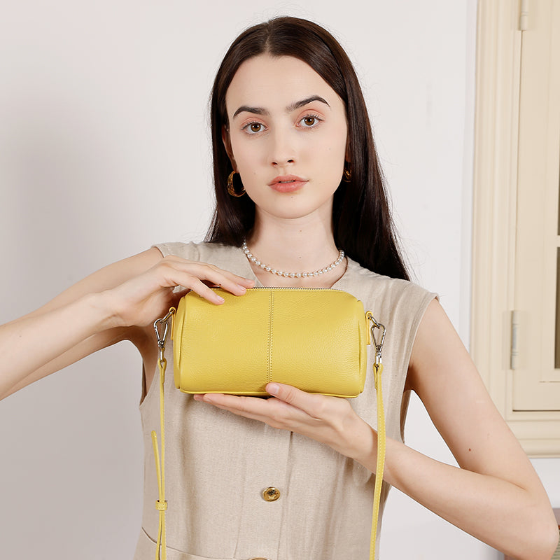 First layer soft cowhide cylindrical bag small bag high-end pillow bag underarm commuting shoulder messenger bag
