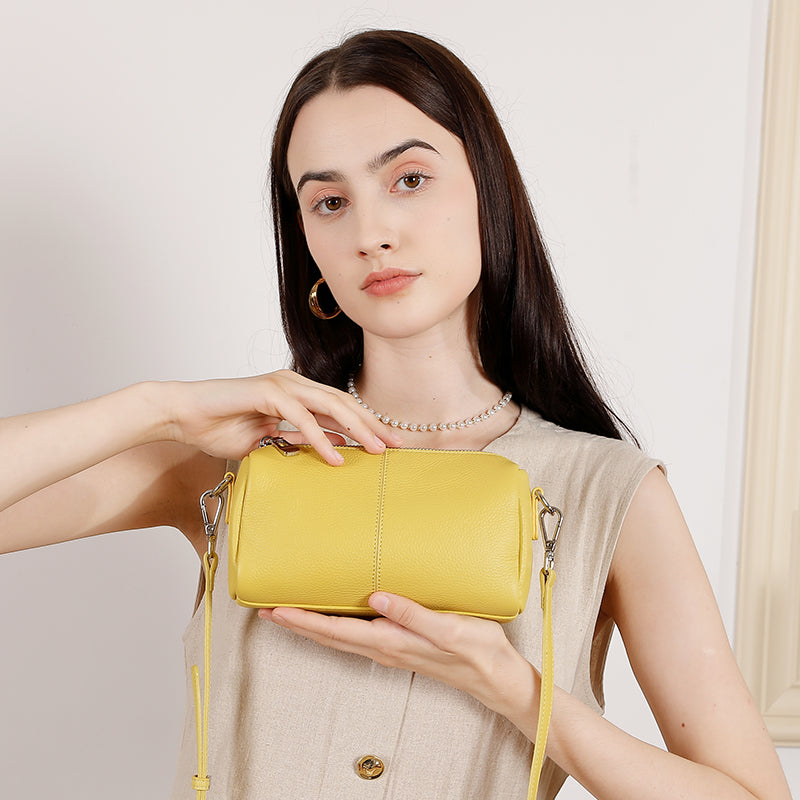 First layer soft cowhide cylindrical bag small bag high-end pillow bag underarm commuting shoulder messenger bag