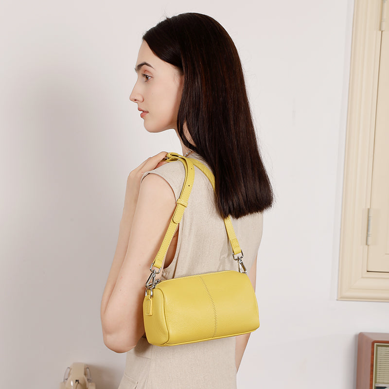 First layer soft cowhide cylindrical bag small bag high-end pillow bag underarm commuting shoulder messenger bag
