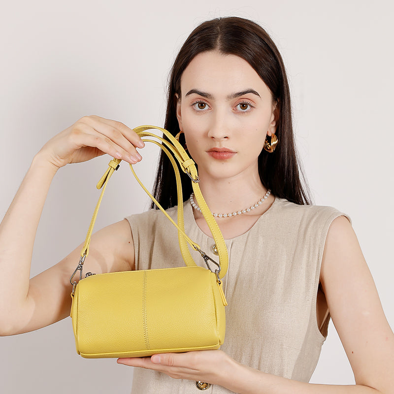 First layer soft cowhide cylindrical bag small bag high-end pillow bag underarm commuting shoulder messenger bag