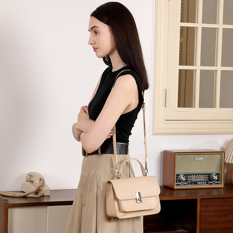 Top layer cowhide large capacity shoulder bag handbag motorcycle women's bag commuter all-match high-end crossbody bag