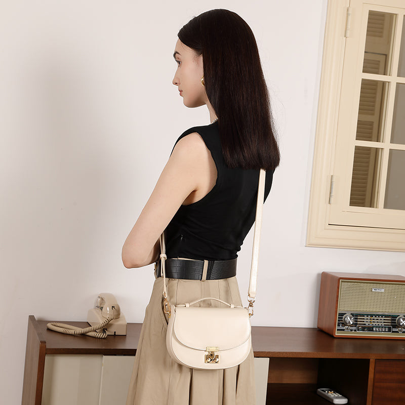 Genuine leather high-end handbag saddle bag crescent bag fashionable handbag crossbody bag versatile shoulder bag