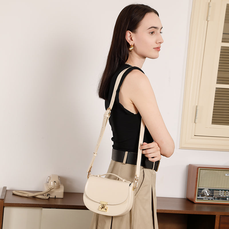 Genuine leather high-end handbag saddle bag crescent bag fashionable handbag crossbody bag versatile shoulder bag