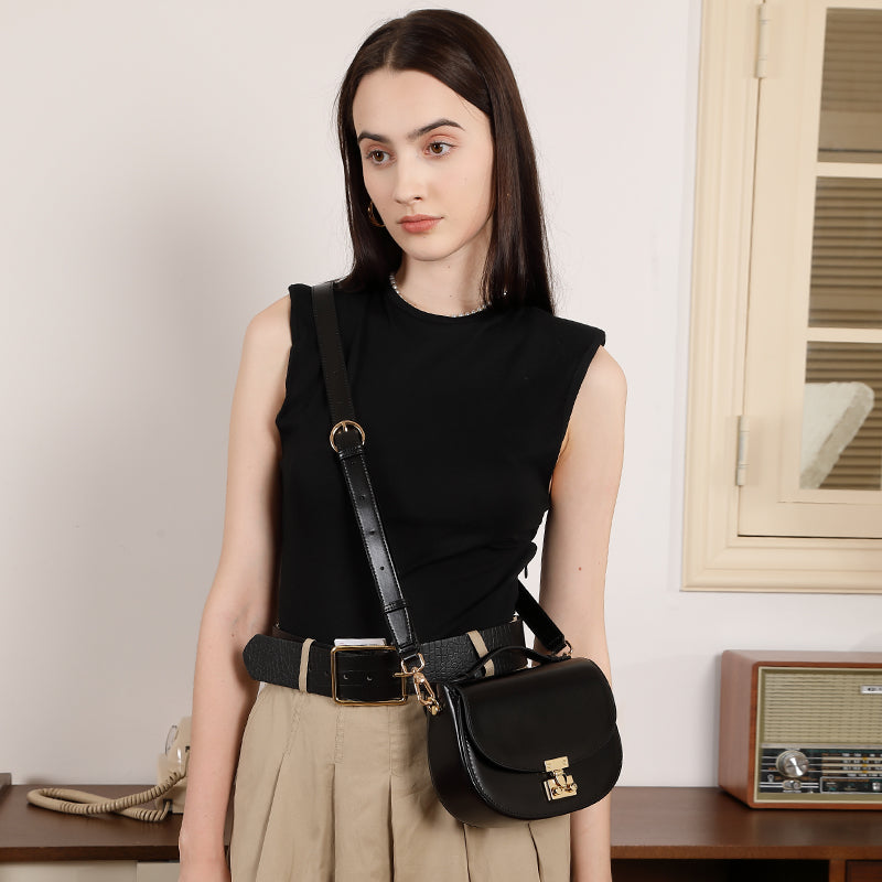 Genuine leather high-end handbag saddle bag crescent bag fashionable handbag crossbody bag versatile shoulder bag
