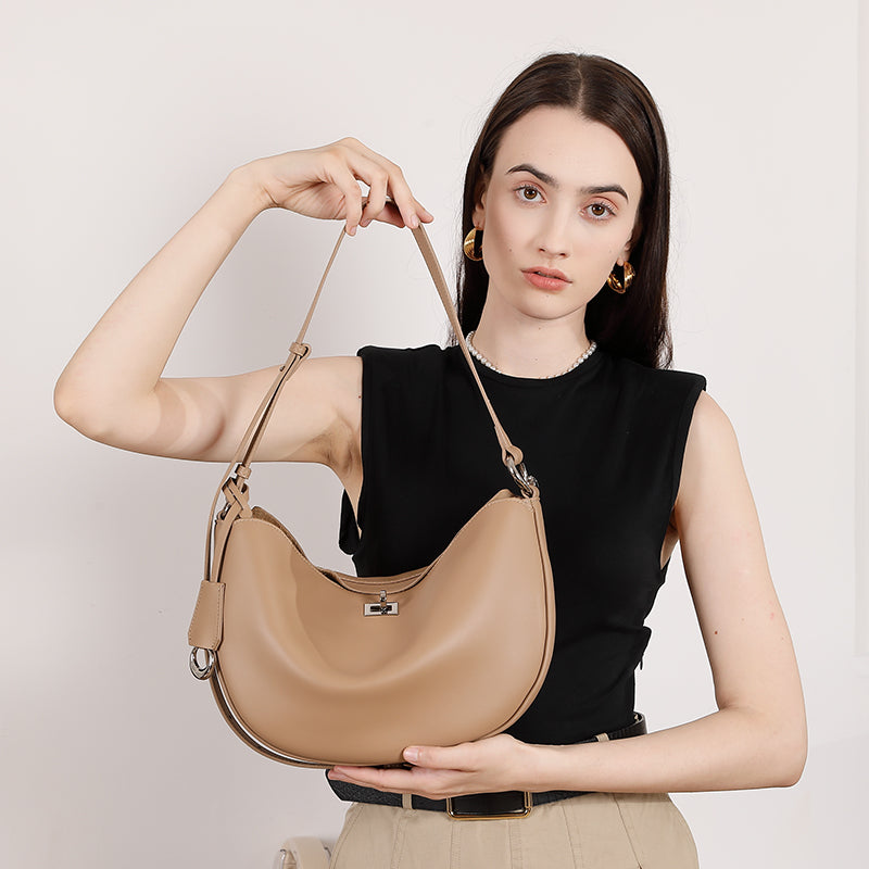 Genuine leather crossbody bag crescent bag niche design fashionable casual Korean style one-shoulder dumpling bag underarm bag