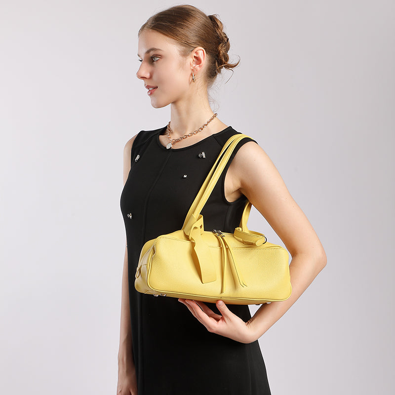 Top layer cowhide bowling ball underarm bag toast pillow bag genuine leather versatile shoulder bag