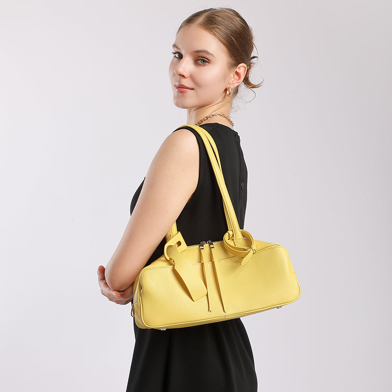 Top layer cowhide bowling ball underarm bag toast pillow bag genuine leather versatile shoulder bag