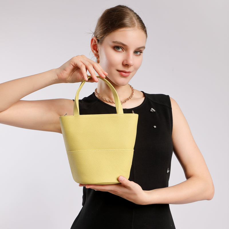 Niche genuine leather bucket bag vegetable basket shoulder crossbody women's bag Korean niche design fashion all-match bag