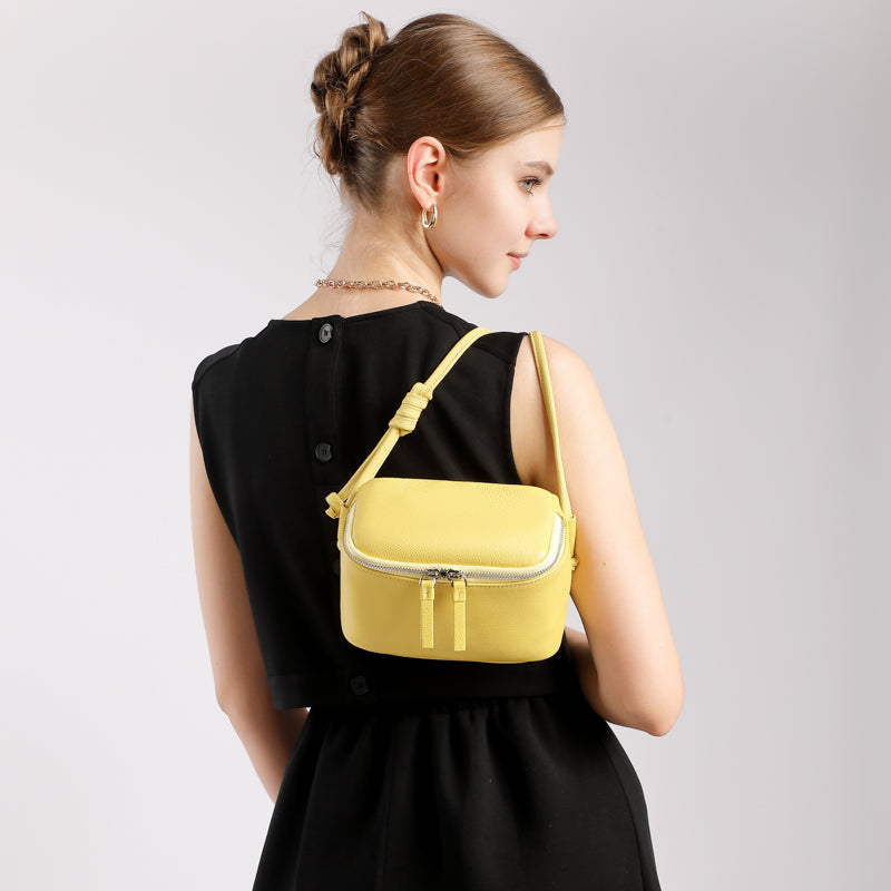 Genuine leather crossbody box bag simple soft cowhide shoulder mobile phone small square bag