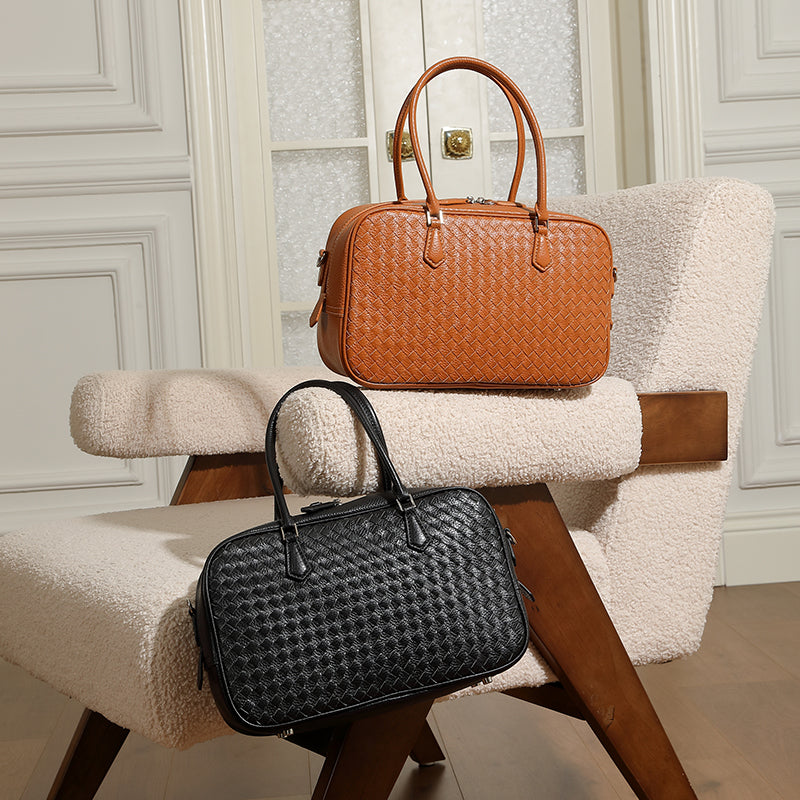 Genuine leather handbag handmade first layer of cowhide woven versatile shoulder crossbody commuter bag