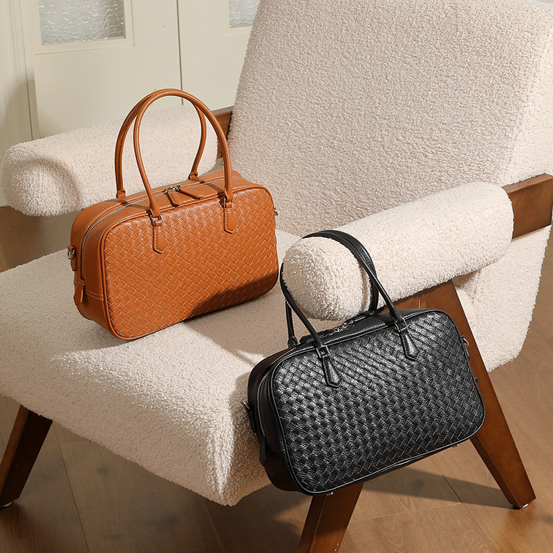 Genuine leather handbag handmade first layer of cowhide woven versatile shoulder crossbody commuter bag