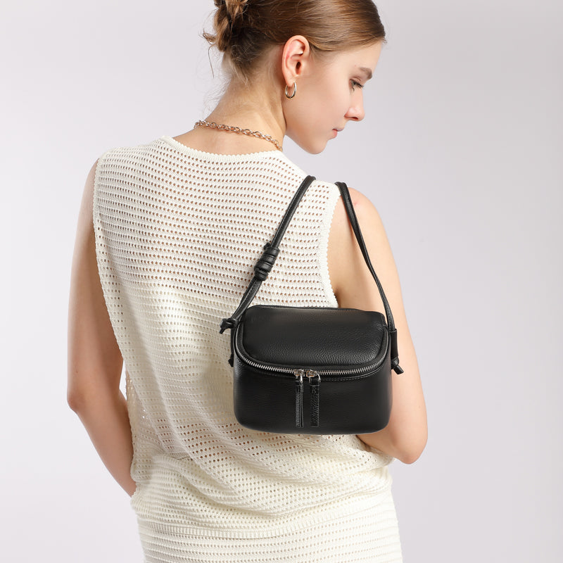 Genuine leather crossbody box bag simple soft cowhide shoulder mobile phone small square bag