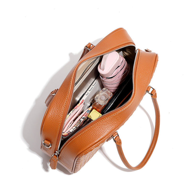 Genuine leather handbag handmade first layer of cowhide woven versatile shoulder crossbody commuter bag