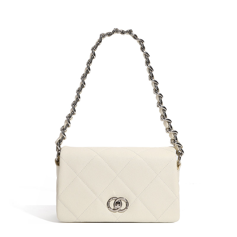 Genuine leather underarm bag caviar pattern small Chanel style diamond chain shoulder crossbody bag fashionable all-match handbag