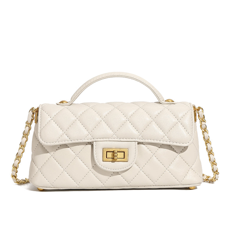Genuine leather small Chanel style chain handbag light luxury fashion women's bag shoulder crossbody bag diamond bag