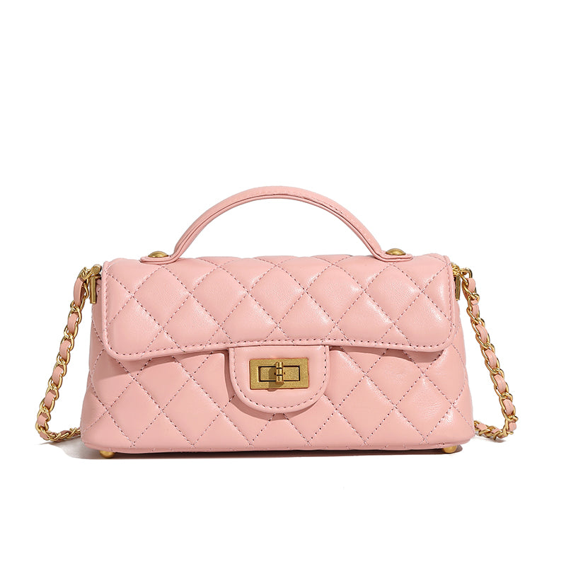 Genuine leather small Chanel style chain handbag light luxury fashion women's bag shoulder crossbody bag diamond bag