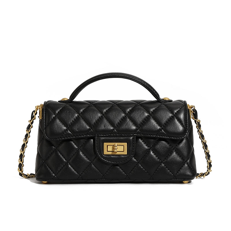 Genuine leather small Chanel style chain handbag light luxury fashion women's bag shoulder crossbody bag diamond bag