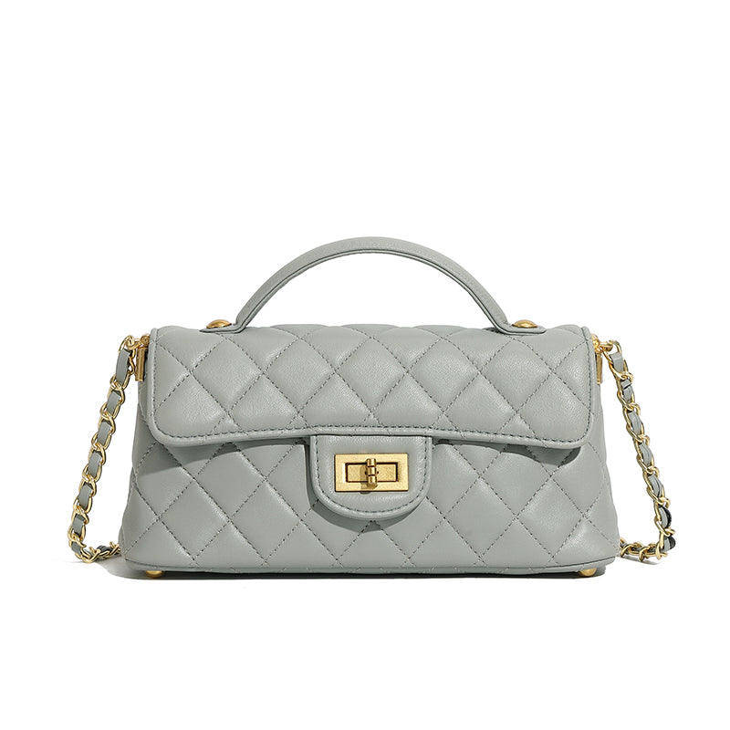 Genuine leather small Chanel style chain handbag light luxury fashion women's bag shoulder crossbody bag diamond bag