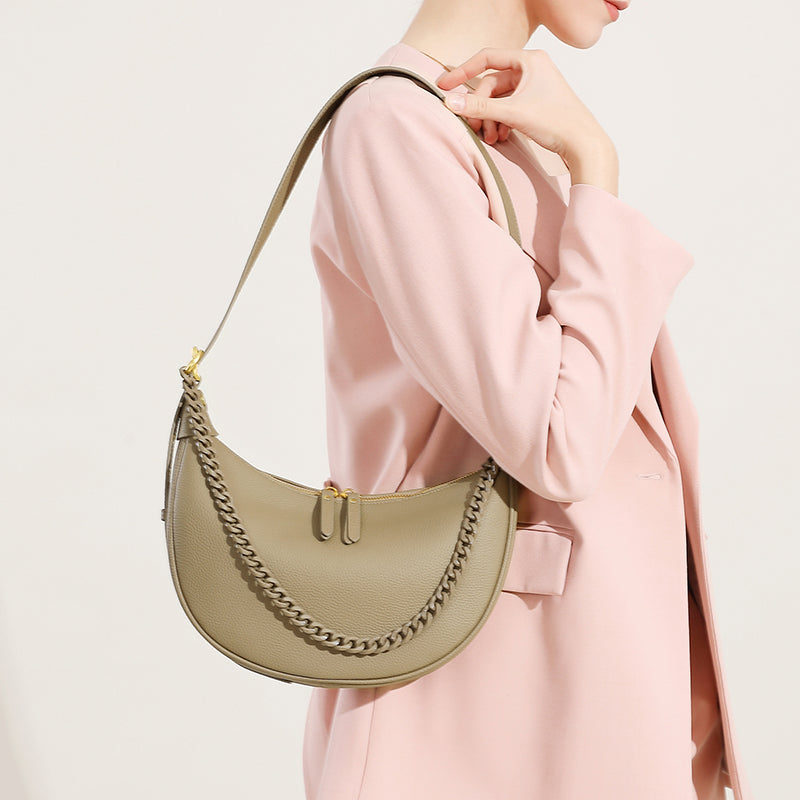 Genuine leather underarm bag women's dumpling bag fashionable shoulder bag high-grade versatile chain bag textured messenger bag