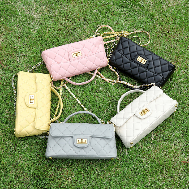 Genuine leather small Chanel style chain handbag light luxury fashion women's bag shoulder crossbody bag diamond bag