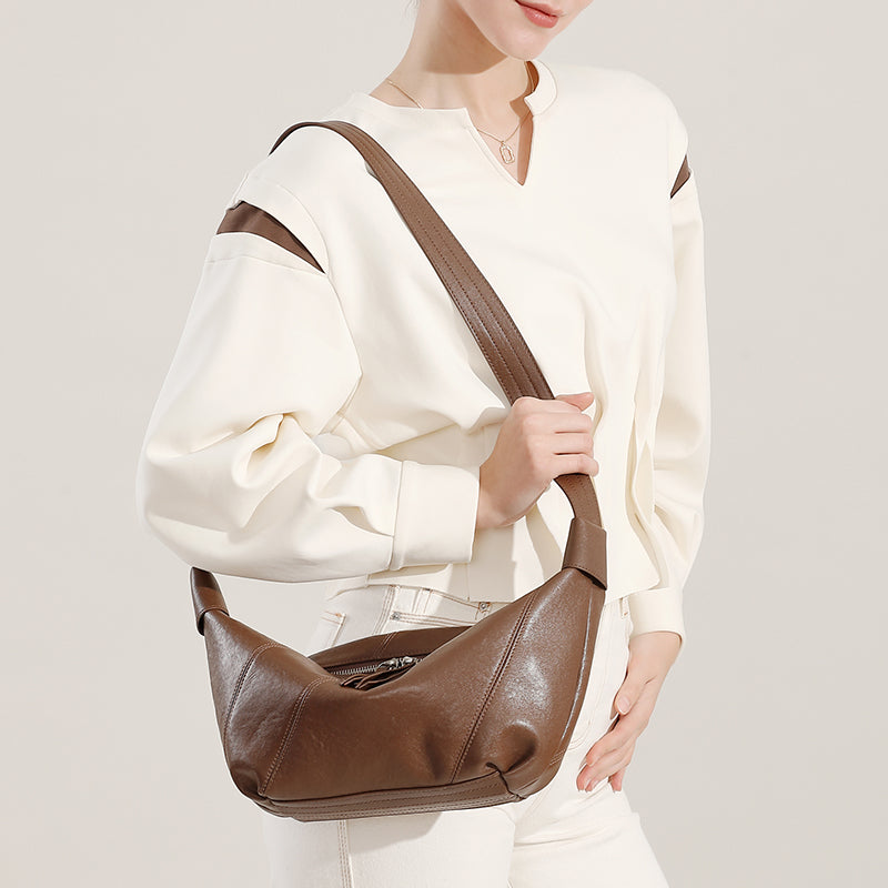 Top layer cowhide genuine leather messenger bag light luxury versatile high-end shoulder bag niche fashion underarm bag
