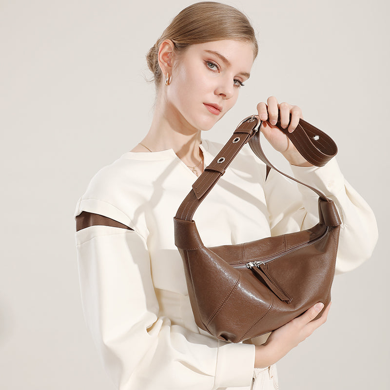 Top layer cowhide genuine leather messenger bag light luxury versatile high-end shoulder bag niche fashion underarm bag