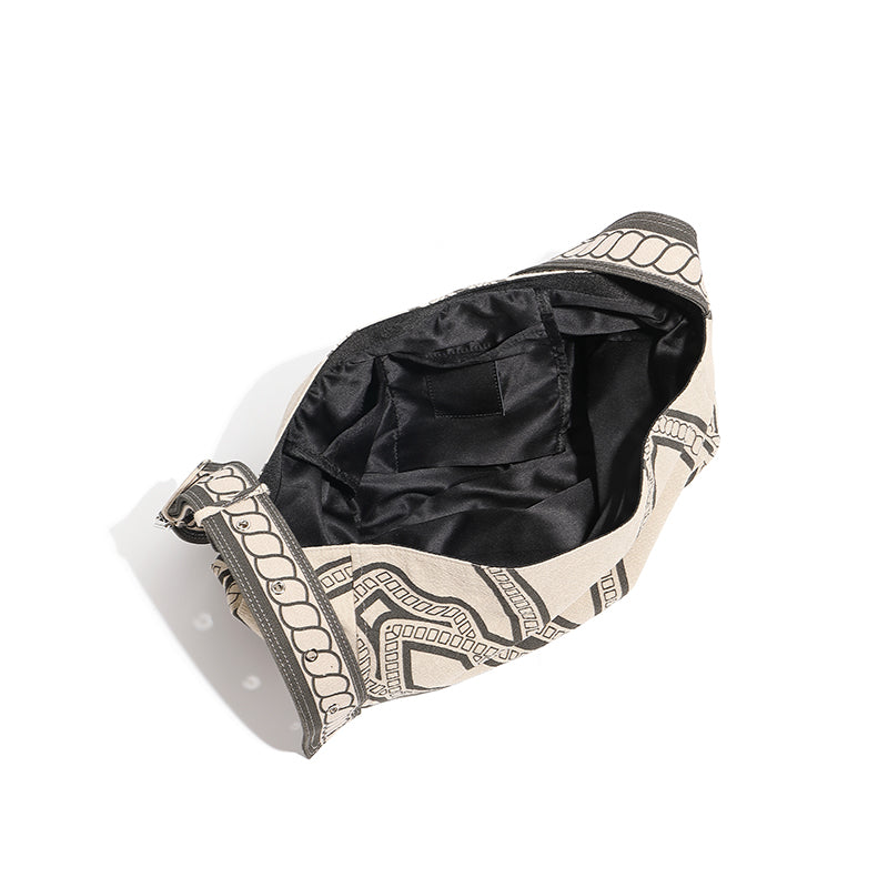 Tote bag with genuine leather canvas bag pony totem lazy style shoulder bag linen print tote bag