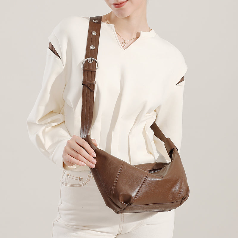 Top layer cowhide genuine leather messenger bag light luxury versatile high-end shoulder bag niche fashion underarm bag
