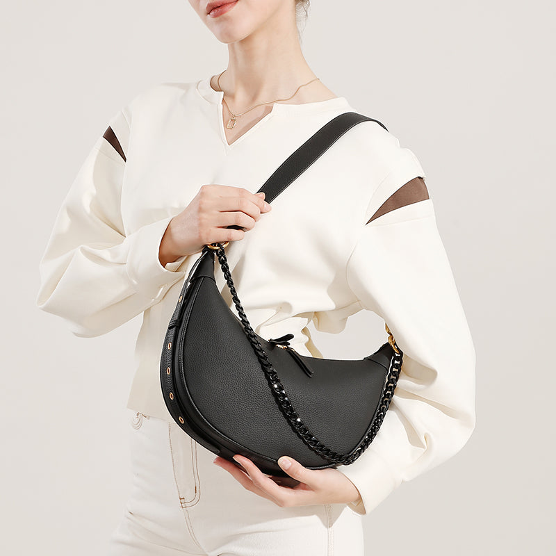 Genuine leather underarm bag women's dumpling bag fashionable shoulder bag high-grade versatile chain bag textured messenger bag