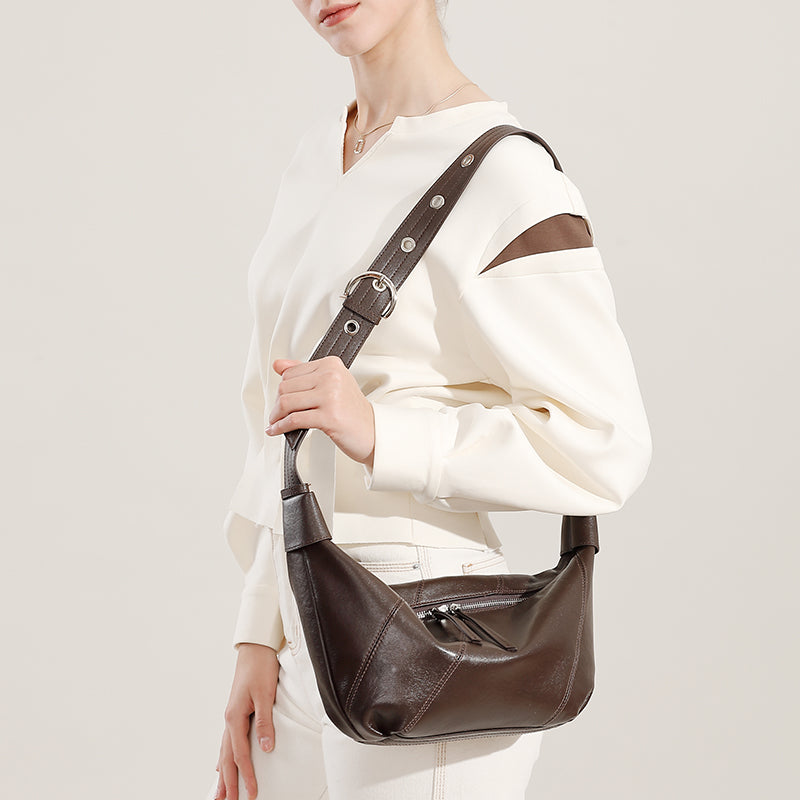 Top layer cowhide genuine leather messenger bag light luxury versatile high-end shoulder bag niche fashion underarm bag