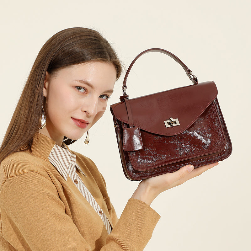 Top layer cowhide genuine leather messenger bag versatile large capacity handbag envelope bag Cambridge bag shoulder crossbody bag