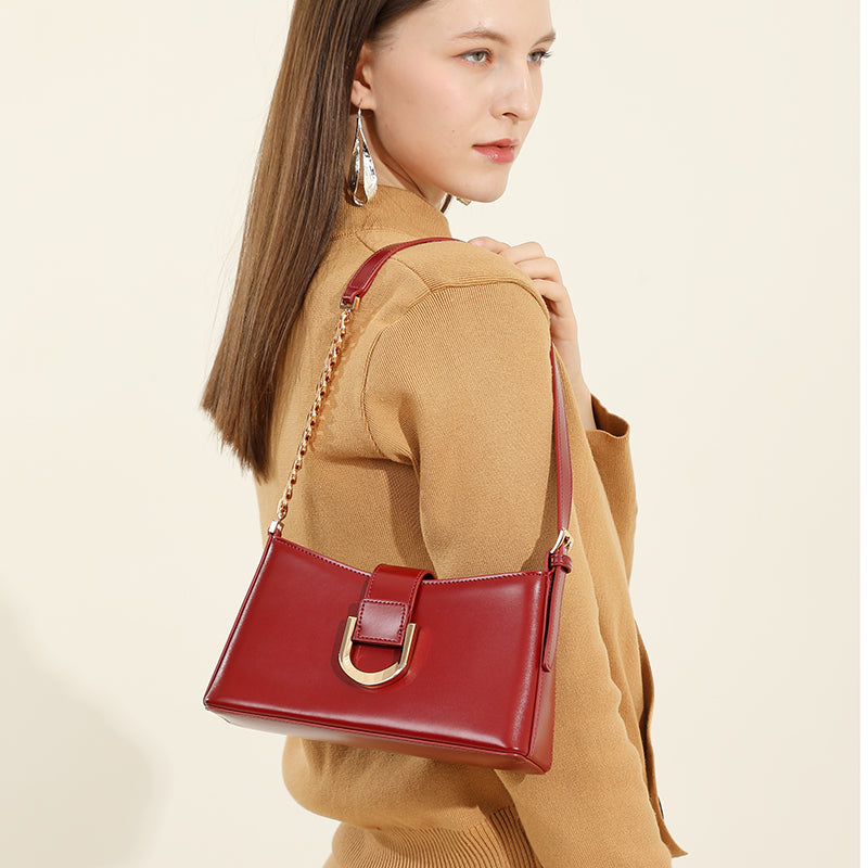 Genuine leather fashion underarm bag high-end versatile shoulder bag practical crossbody baguette women's bag