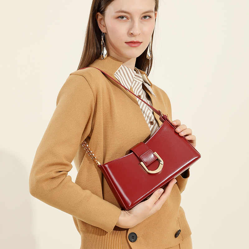 Genuine leather fashion underarm bag high-end versatile shoulder bag practical crossbody baguette women's bag