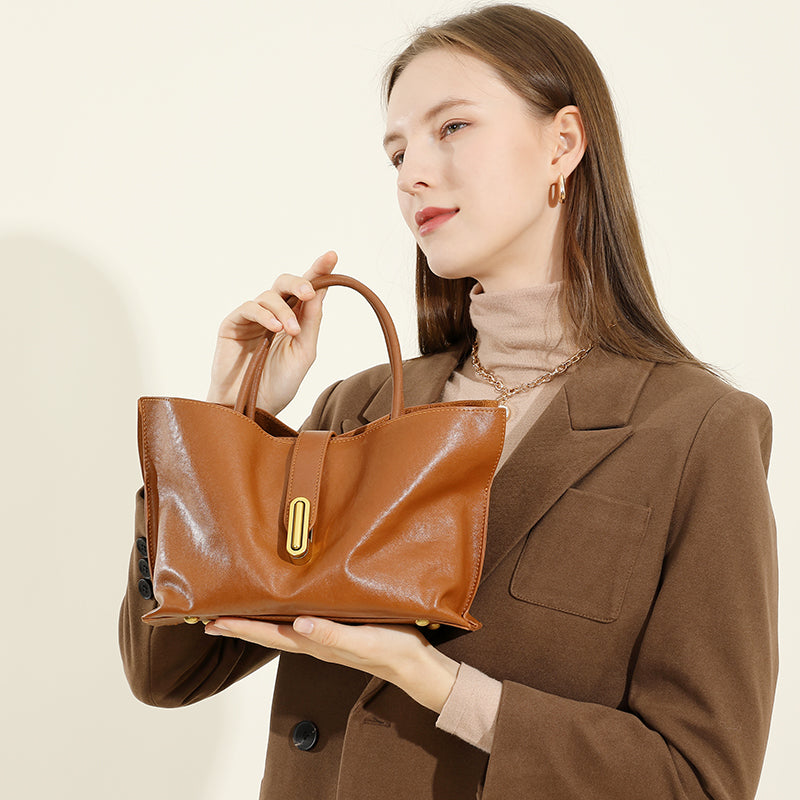 First layer vegetable tanned cowhide tote bag niche fashion commuter all-match handbag ladies messenger bag