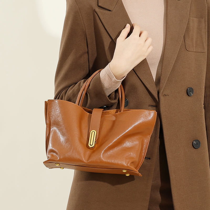 First layer vegetable tanned cowhide tote bag niche fashion commuter all-match handbag ladies messenger bag