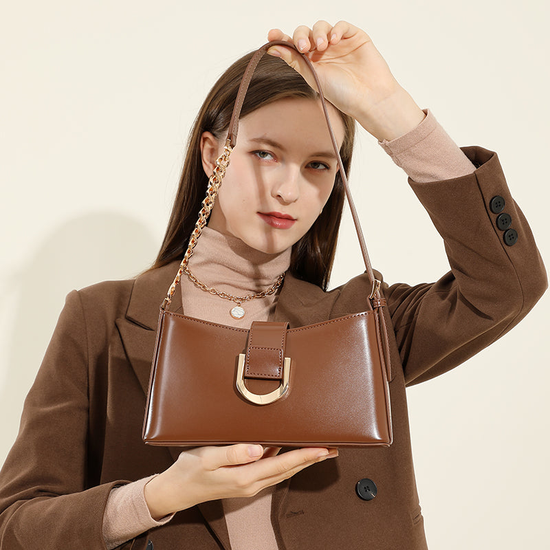 Genuine leather fashion underarm bag high-end versatile shoulder bag practical crossbody baguette women's bag