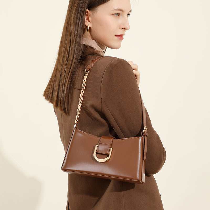 Genuine leather fashion underarm bag high-end versatile shoulder bag practical crossbody baguette women's bag