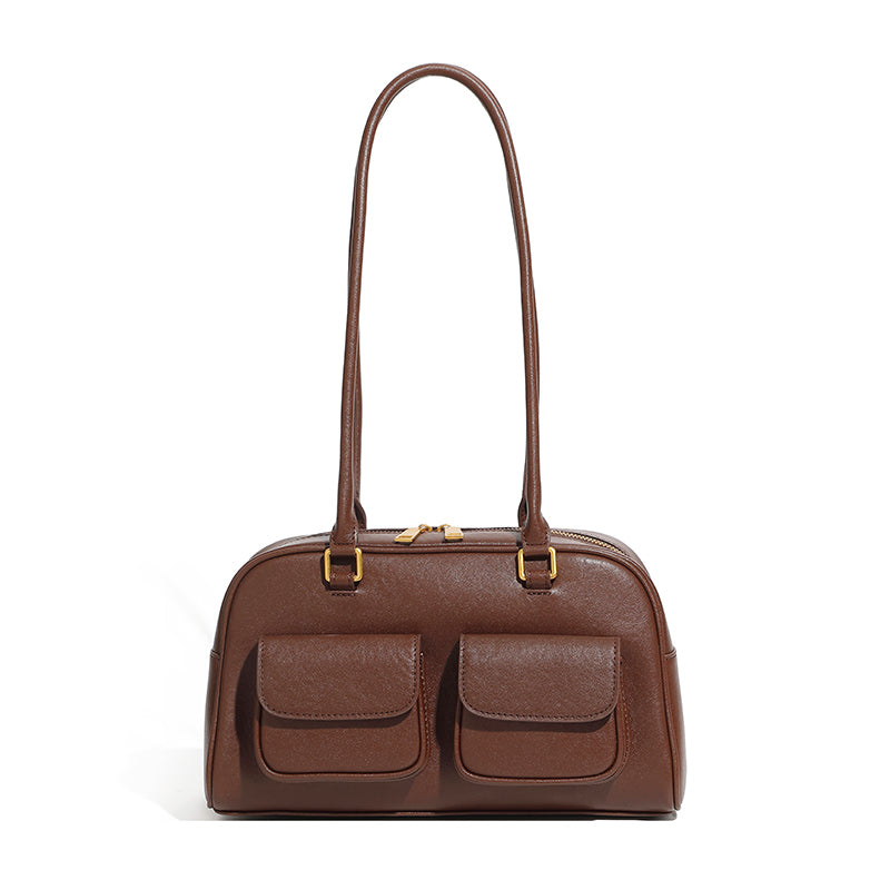 Niche design genuine leather vintage underarm bag bowling bag Boston underarm bag shoulder bag women's bag