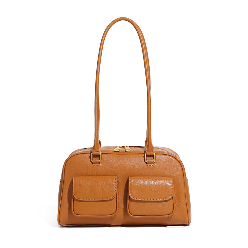 Niche design genuine leather vintage underarm bag bowling bag Boston underarm bag shoulder bag women's bag