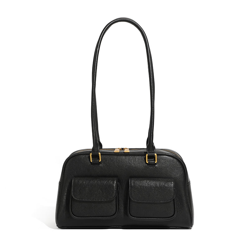 Niche design genuine leather vintage underarm bag bowling bag Boston underarm bag shoulder bag women's bag
